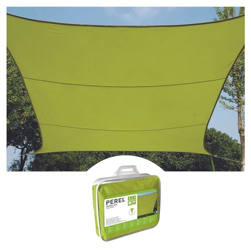 Perel Sonnensegel 5 x 5 m, quadratisch für Garten und Terrasse, wasserabweisendes Polyester 160 g/m2, UV-Schutz 90%, atmungsaktives Sonnensegel mit Edelstahl O-Ringen, limettengrün