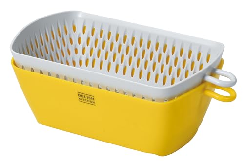DELISH KITCHEN CC-1853 Pearl Metal Colander Bowl with Lid Kaku Yellow