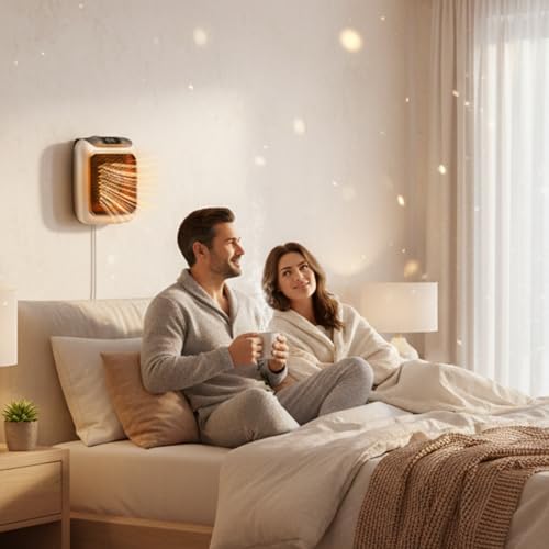 Image of (DRUMSTONE Wall Mounted Electric Convector Heater 800W) - Infrared Heating Technology for Silent Operation & Uniform Heat Ideal for Bathroom, Bedroom, Office, Study Room
