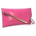 BMC Fashionably Chic Hot Pink Faux Leather Gold Metal Accent Envelope Style Statement Clutch
