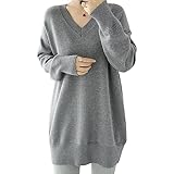 Moilyuko ニット レディース ロング セーター 柔らかい 暖かい 着痩せ 可愛い カジュアル トップス 秋 冬 Mo26 (L, グレー)