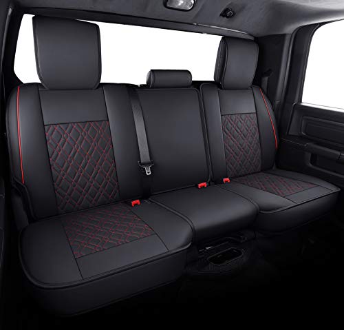 Image of Aierxuan Car Seat Covers for Dodge Ram with Waterproof Leather (Black-Red)