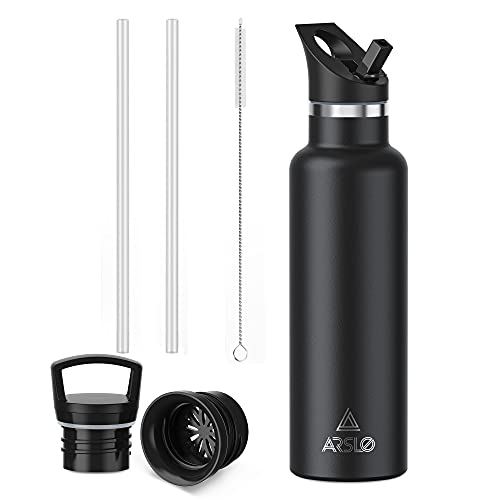 Arslo Botella de agua de acero inoxidable con pajilla, botella de agua aislada para deportes, gimnasio, escuela, viajes, adultos/niños, mantiene el frío hasta 24 horas, a prueba de sudor y fugas, 2