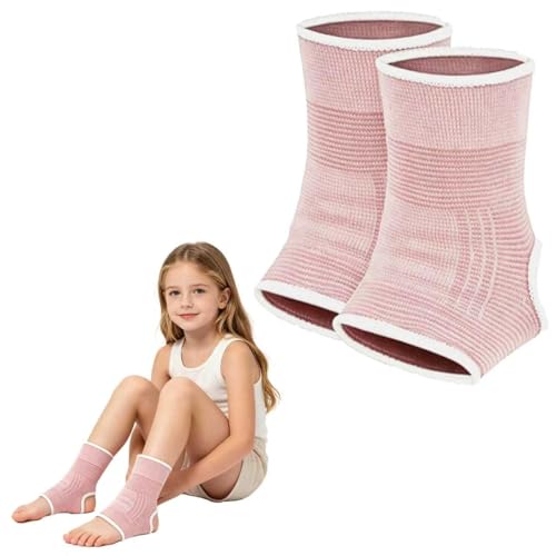 HUSHRICH Kids Ankle Support Child Ankle Brace Compression Socks for Sprained Ankles Pain Relief Ankle Brace Stabilize Joints for Kids 7-12 Years Boy Girls Jogging Running Gymnast Fitness (Pink)