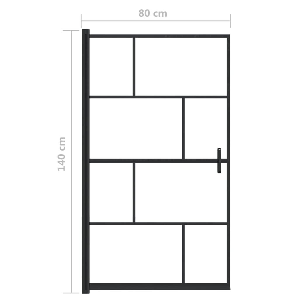 vidaXL Mampara de Ducha Puerta Cabina Baño Pared Cerramiento Partición Cubículo Apertura Central Seguridad Moderno ESG Negro 80x140 cm
