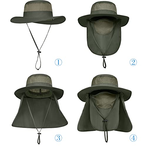 3 Pack Mens Outdoor Wide Brim Fishing Hat,Upf 50+ Sun Protection Cap With Face Neck Flap For Hiking & Garden (3 Pack-Dark Grey＆Light Grey＆Army Green) #TOP3