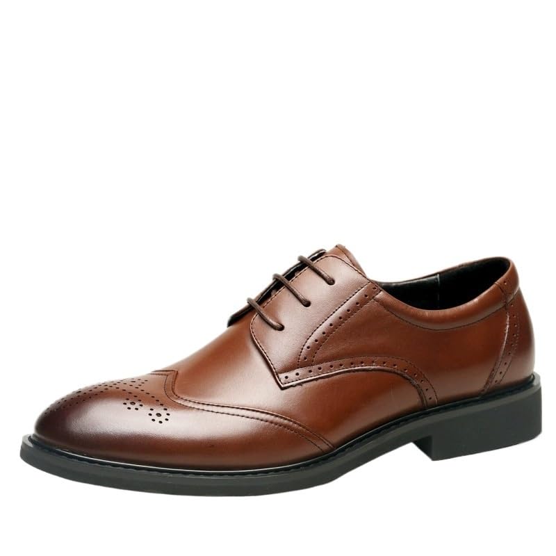 Mens Brogue Oxford Leather Dress Shoes British Style Business Casual Pointed Toe Lace-Up Wedding Formal Footwear(Brown,10)