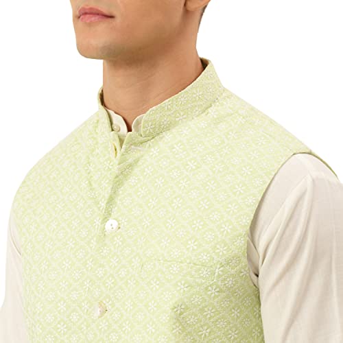 Image of Jompers Men's Embroidered Woven Pure Cotton Nehru Jacket