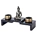 MyGift Mini Sitting Buddha Statue with Candle Holders, Zen Decor, Meditation Tealight Holder, with Small Altar Wood Shelf Base