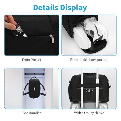 Image of Apenze Small Gym Bag 14 inch lightweight Carry On Mini Duffel Bag with Shoe Compartment for Travel Sport - Black