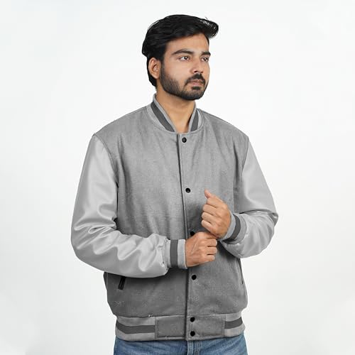 Image of Men's Fashion Varsity Jacket Causal Slim Fit Wool Letterman Baseball Bomber Jackets