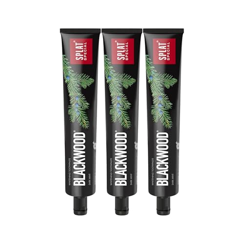 SPLAT Special BLACKWOOD Pasta de dientes (3 unidades de 75 ml) – Carbón aclarador | Aliento fresco (biosol), enebro – Sin fluoruro ni vegana