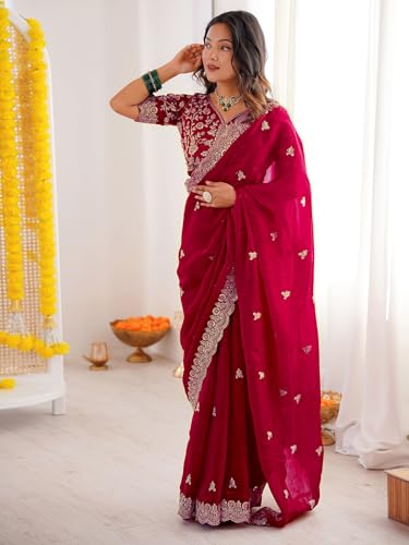 Image of SIRIL Women's Tissue Silk Sequence Embroidery Saree With Unstitched Blouse Piece