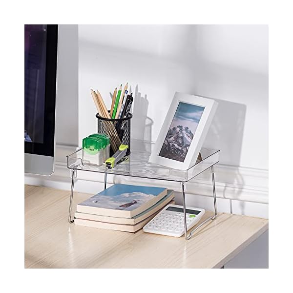 Cupboard Organiser, Cupboard Shelf Organiser, Kitchen Shelf Organiser for Kitchen Storage, Bathroom Storage, Makeup Organiser, Durable Plastic and Metal, Clear & Chrome - Image 5