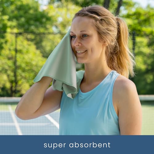 S&T INC. Gym Travel Towel, 3 Pack, Cooling Towels for Camping, Yoga, Home and Gym Bag, 3 Storage Bags Included, 12 Inch x 40 Inch, Microfiber, Sage Green