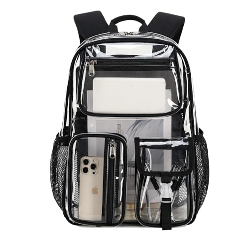 Wadirum Sac à dos transparent Sac à dos scolaire imperméable pour filles et garçons Noir