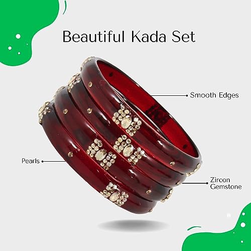 Zircon Studded Bangles Bracelet Set with Kada Bangles (Pack of 4)