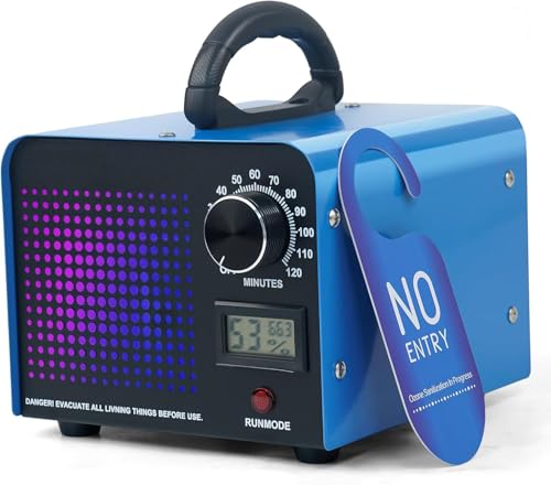 Ozongenerator 60000mg/Std Ozongerät mit Temperatur- und Luftfeuchtigkeitsanzeige Ozon Luftreiniger mit 120 Min Timer für Auto Wohnung Raum Rauch Haustiergerüche und Küchengerüche Schwarz