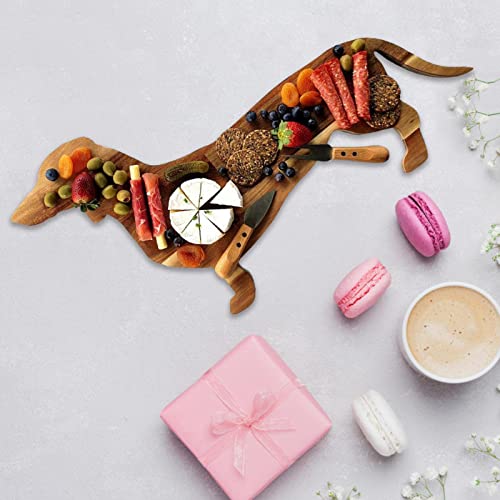 NLDGR Dackel-Hund-Essteller, Holzteller, Schneidebrett, 39,9 cm, niedliches Brett, Speiseteller, Familienparty, praktisches Futtertablett, Schneidebrett für Familienfeiern, Lebensmitteltablett, Stil A