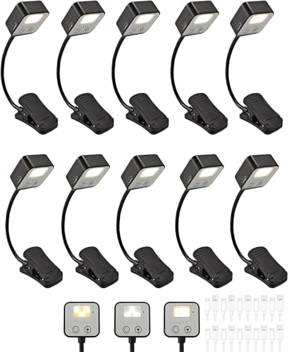 Image of 10 Pack Rechargeable Book Lights for Reading at Night in Bed, LED Book Light with Memory Function Lightweight Booklight Bulk Clip on Small Portable Travel Reading Lamps for Book Lovers USB Charging
