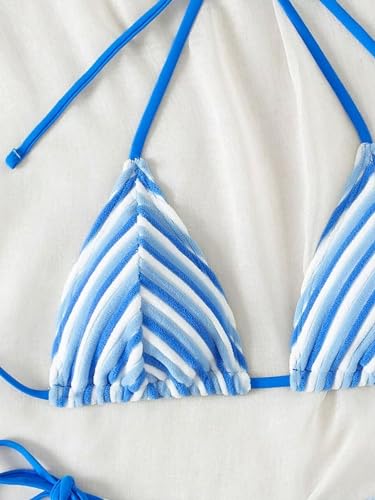 Women's Striped Printed Bathing Suit Colorblock Textured Pattern Swimsuit Bikini Set3