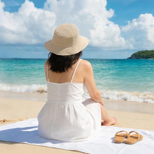 Sombrero de paja para mujer con ala ancha para verano miniatura 5