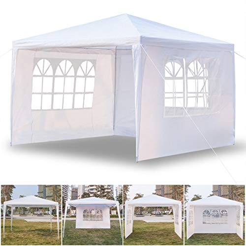 10X10Ft Canopy Tent With Side Wall, Outdoor Gazebo With 3 Windows For Picnic, Dinner, Partie（White）. #TOP1