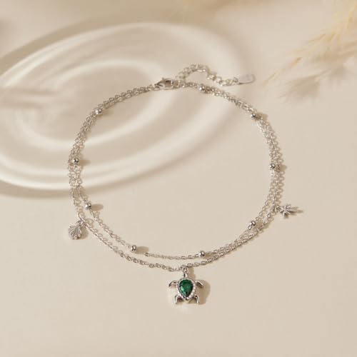 Image of CHIC & ARTSY 925 Sterling Silver Layered Anklets for Women, Adjustable Cable Chain Multilayer Beach Foot Jewelry, Nickel Free Hypoallergenic Summer Anklet 10-11 Inches