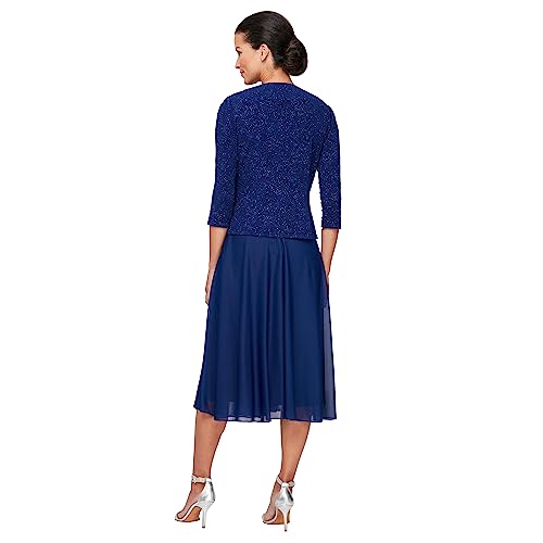 Image of Alex Evenings Women's Tea Length Mock Dress with Sequin Jacket (Petite and Regular Sizes)