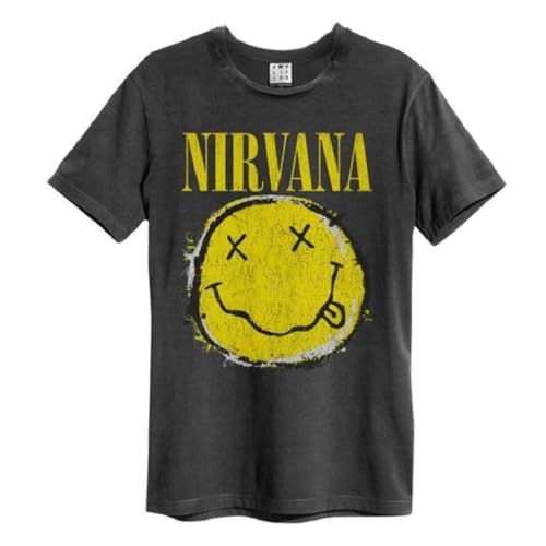 Amplified Unisex Adult Worn Out Smiley Nirvana T-Shirt (XL) (Charcoal)