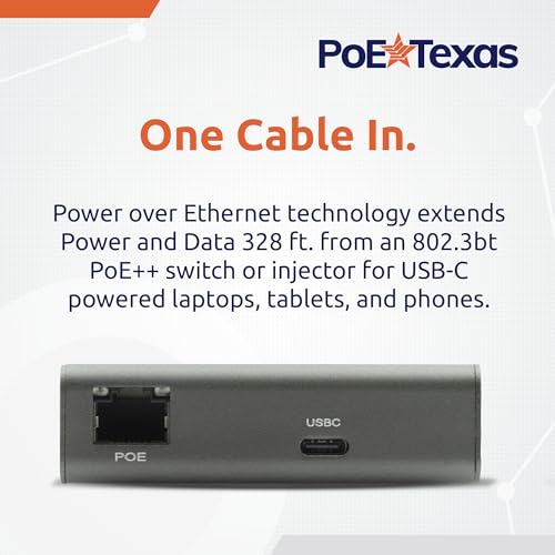 Gigabit PoE++ to USB-C Converter - IEEE 802.3bt PoE++ to USB-C Power Delivery with 65W Output and Gigabit Data - Power Over Ethernet Active PoE Adapter to USB-C for MacBook, Chromebook, Laptops, iPad - Thumbnail 2