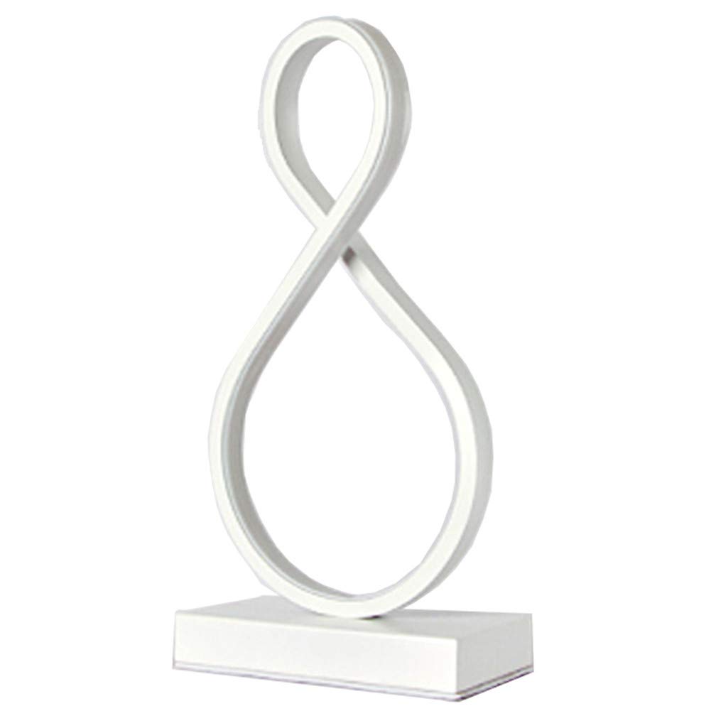 LED Nachttischlampe Tischlampe Schlafzimmer Nachttisch Einfache Moderne Haushalt Warme Kreative Dekoration (Achtförmig - Dreifarbig Licht - Netzschalter Knopf),Weiß