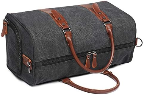 Oflamn Duffle Bag Canvas Leather Weekender Overnight Travel Carry On Tote Bag with Shoe Compartment and Toiletry Bag (Black) 8 Oflamn Duffle Bag Canvas Leather Weekender Overnight Travel Carry On Tote Bag with Shoe Compartment and Toiletry Bag (Black)
