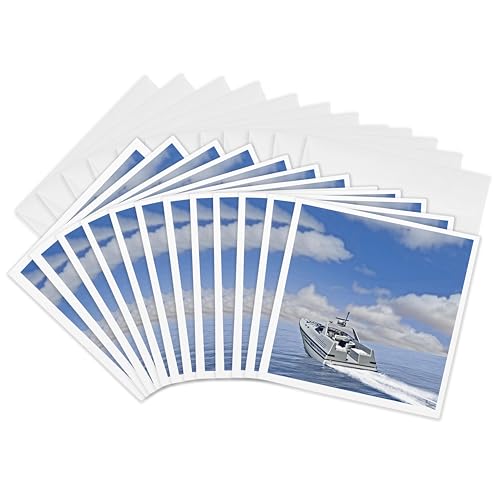 Cartes de vœux bateau de vitesse 3dRose 15x15 cm pour passionnés de nautisme