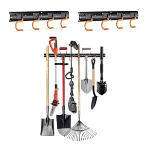 3-H Wandhalterung für Gartengeräte 2X 42cm Vollstahl Gerätehalter (Schwarz)