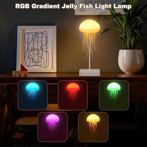 Image of IXWQ Jellyfish LED Night Light Lamp Color Changing Baby Room Decor Dancing Legs for Kids, Girls, Boys Ocean Lovers Aesthetic Ambient Rechargeable Light with Hanging Base,Birthday,Diwali Gift