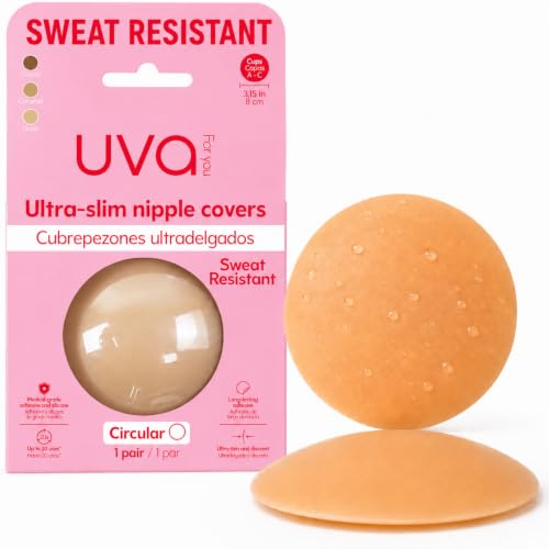 Uva Nipple Covers for Women - Adhesive Bra Ultra-Thin Matte Silicone Hypoallergenic Reusable 20+ Times Confortable Nipple Pads Water-Resistant Pool Nipple Pasties (Caramel Circular 1 Pair)