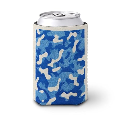 Bolsa de enfriamiento para latas de cerveza, azul y blanco, formas fluidas, cubierta abstracta para latas de cerveza, enfriador de cerveza, suave, aislante, soporte para bebidas para fiestas, playa