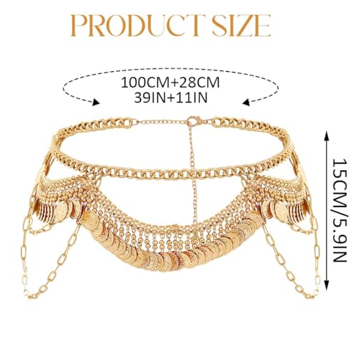 Unicra Gold Coin Waist Chain Layered Belly Chain Summer Beach Bikini Body Chain for Women and Girls - Image 3