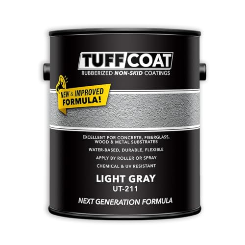 Tuff Coat Medium Texture Rubberized Non-Skid Deck Coating – Textured Non-Slip Safety Surface for Pool Decks, Docks, Boat Ramps, Patios, Walkways & High-Traffic Areas (UT-211 Light Gray 1-gallon)