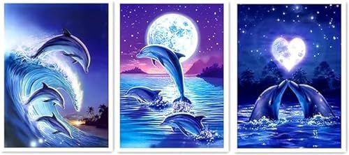Diamond painting lune broderie diamant kit complet 3 pièces pour grand salon et chambre moderne