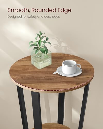 Image of VASAGLE Round Side End Table, 2-Tier Accent Bedside Table with Storage Shelf, Easy Assembly, Nightstand for Small Spaces, Living Room, Bedroom, Honey Brown and Ink Black ULET057KB01S
