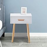 Mesita de noche de madera: tablero de MDF E1 ecológico de 15 mm de grosor estructurado con superficie lisa, esta mesita de noche es estable, elegante y proporciona un ambiente saludable para una larga vida útil. Fácil de limpiar y no se raya fácilmente.