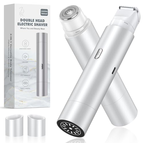 Image of Bikini Trimmer for Women, Dual Head Face Shaver Body Hair Trimmmer, IPX7 Waterproof Womens Electric Razor for Legs, Silver Grey