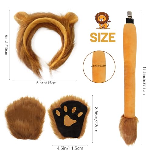 Disfraz de León con Orejas, Cola y Guantes de Peluche miniatura 3