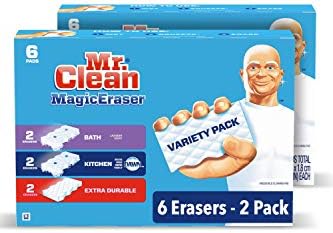 Mr. Clean Magic Eraser Variety Pack (with Bath, Kitchen, and Extra Durable Cleaning Pads), Bathroom, Shower, and Oven Cleaner, 12 Count, 6 Count (Pack of 2)