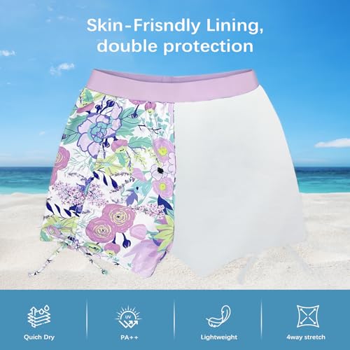 Image of Girls Swimsuit Long Sleeve Rash Guard Bathing Suit Two Piece Swimwear Swimming Tops and Ruched Shorts 4-13t