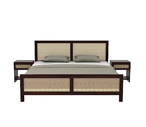 Image of Wooden Queen Size Bed Without Storage - Solid Wood Queen Cot - Cot Akka Bed - Stylish Bedroom Furniture (Queen, Aelina,Walnut Finish)
