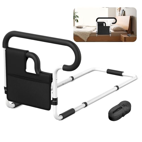 SEESMILE Bed Rails for Elderly Adults Safety, Adjustable Bed Assist Rail for Seniors, Bed Safety Rail with Storage Bag and Fixing Strap, Fit King, Queen, Full, Twin, Sliver Black