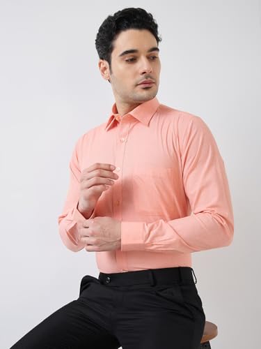 Image of Raymond Men Slim Fit Fil-A-Fil Pattern Pure Cotton Semi Cutaway Collar Full Sleeve Formal Shirt